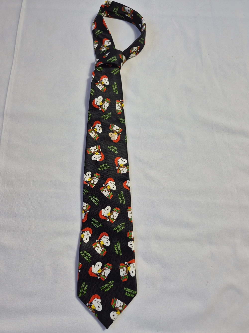 Snoopy Peanuts Happy Holidays Seasons Greetings Merry Christmas Tie Woodstock